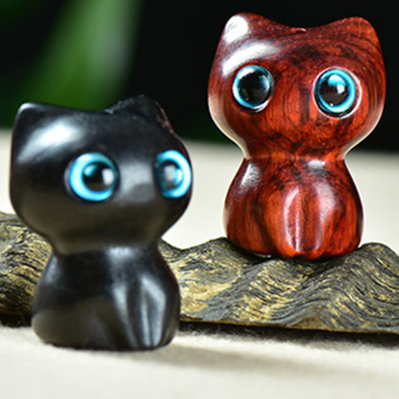 FREE Today: Positive and Calm Ebony Wood Small Leaf Red Sandalwood Cute Cat Animals Decoration