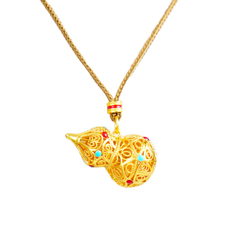 FREE Today: Good Fortune Hollow Gourd Design 24k Gold Plated Brass Rope Necklace Pendant