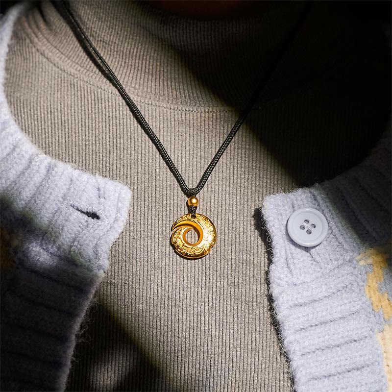 FREE Today: Auspicious and Fortune 24k Gold Plated Brass Peace Buckle Black Rope Necklace Pendant