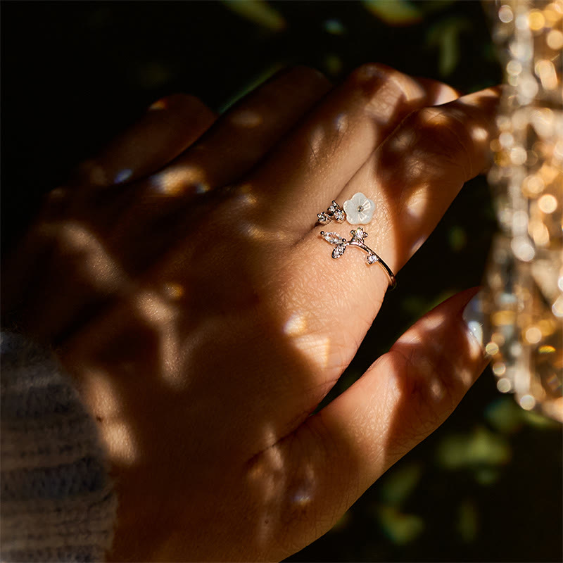 FREE Today: Healing and Luck White Flower Design Adjustable Copper Ring