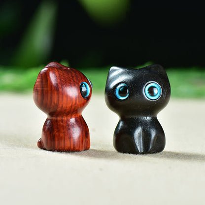 FREE Today: Positive and Calm Ebony Wood Small Leaf Red Sandalwood Cute Cat Animals Decoration