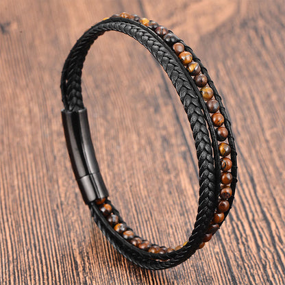 FREE Today: Courage and Strength Tiger Eye Titanium Steel Leather Bracelet