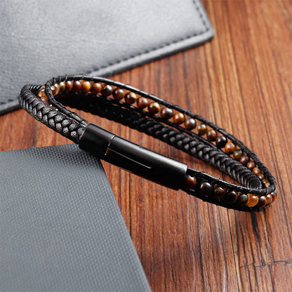 FREE Today: Courage and Strength Tiger Eye Titanium Steel Leather Bracelet