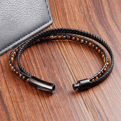 FREE Today: Courage and Strength Tiger Eye Titanium Steel Leather Bracelet