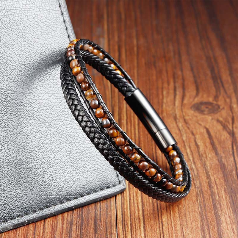 FREE Today: Courage and Strength Tiger Eye Titanium Steel Leather Bracelet