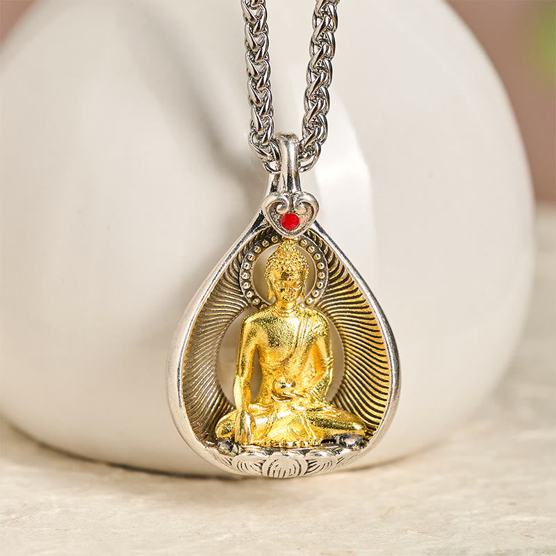 FREE Today: Luck Healing Green Tara Shakyamuni Buddha Copper Plated Silver Curb Chain Pendant Necklace