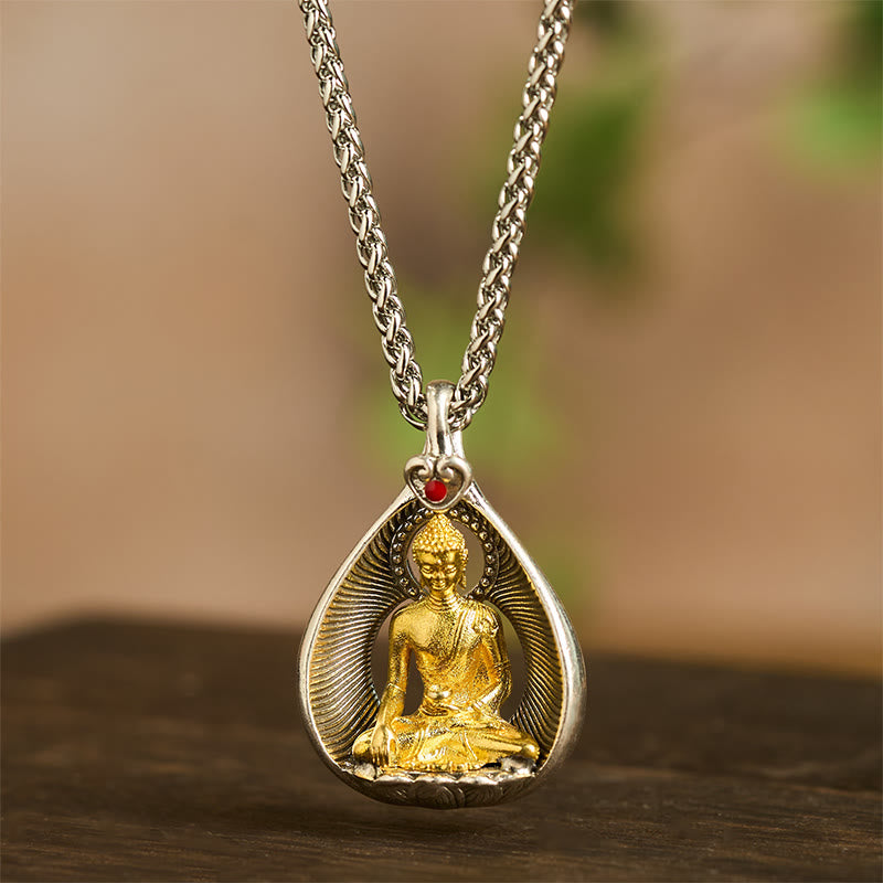 FREE Today: Luck Healing Green Tara Shakyamuni Buddha Copper Plated Silver Curb Chain Pendant Necklace