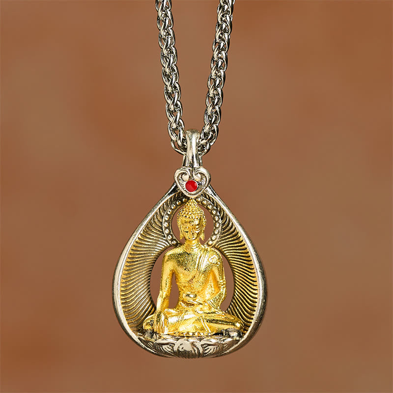 FREE Today: Luck Healing Green Tara Shakyamuni Buddha Copper Plated Silver Curb Chain Pendant Necklace