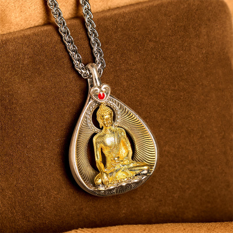 FREE Today: Luck Healing Green Tara Shakyamuni Buddha Copper Plated Silver Curb Chain Pendant Necklace