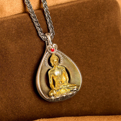 FREE Today: Luck Healing Green Tara Shakyamuni Buddha Copper Plated Silver Curb Chain Pendant Necklace