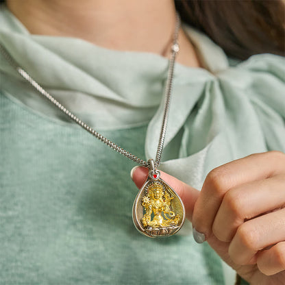 FREE Today: Luck Healing Green Tara Shakyamuni Buddha Copper Plated Silver Curb Chain Pendant Necklace