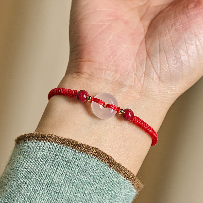 FREE Today: Auspicious Fortune Peace Buckle White Agate Flat Knot Diamond Knot Red String Bracelet