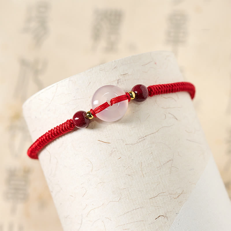 FREE Today: Auspicious Fortune Peace Buckle White Agate Flat Knot Diamond Knot Red String Bracelet