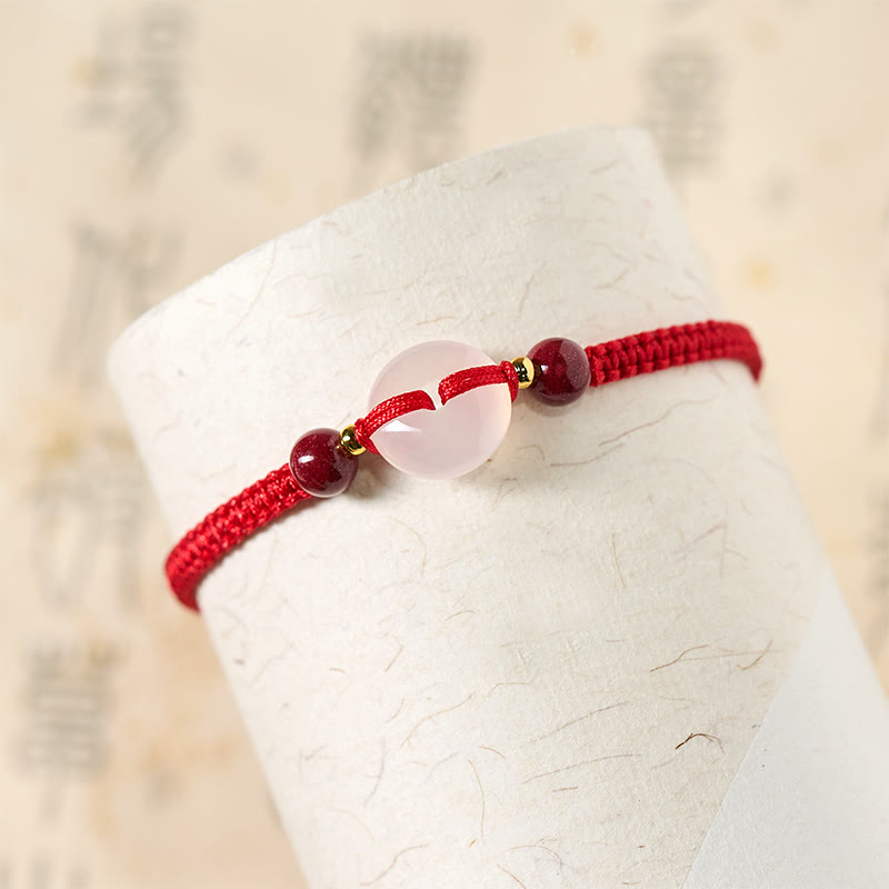 FREE Today: Auspicious Fortune Peace Buckle White Agate Flat Knot Diamond Knot Red String Bracelet