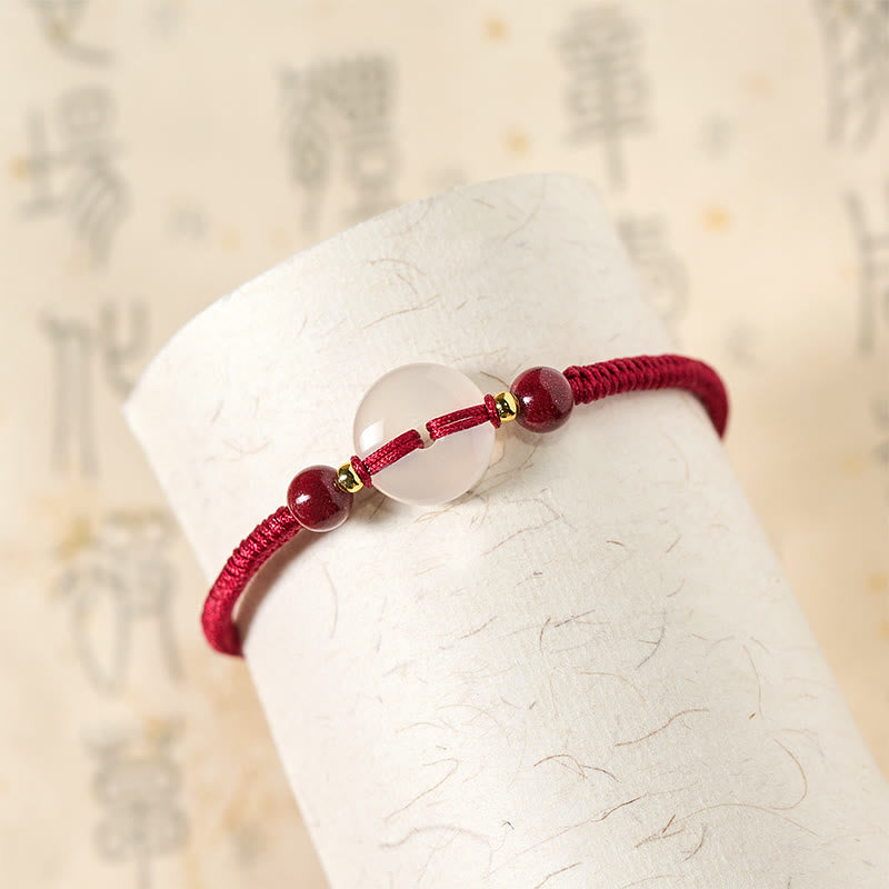 FREE Today: Auspicious Fortune Peace Buckle White Agate Flat Knot Diamond Knot Red String Bracelet
