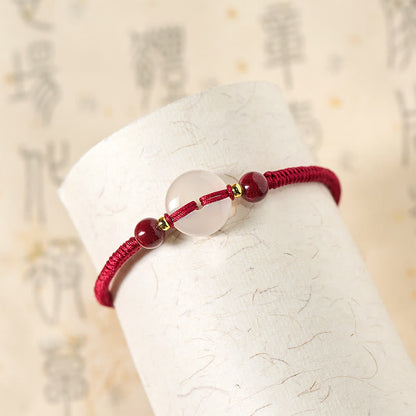 FREE Today: Auspicious Fortune Peace Buckle White Agate Flat Knot Diamond Knot Red String Bracelet
