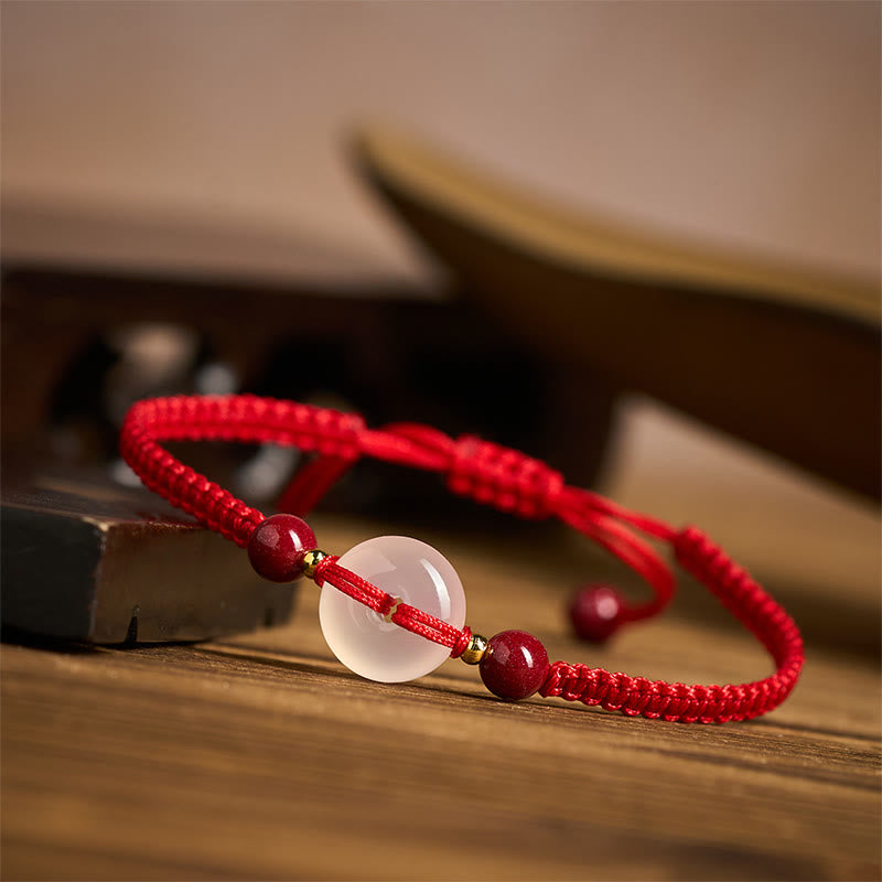 FREE Today: Auspicious Fortune Peace Buckle White Agate Flat Knot Diamond Knot Red String Bracelet