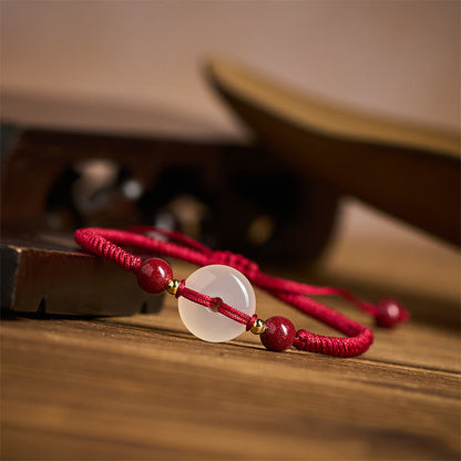 FREE Today: Auspicious Fortune Peace Buckle White Agate Flat Knot Diamond Knot Red String Bracelet