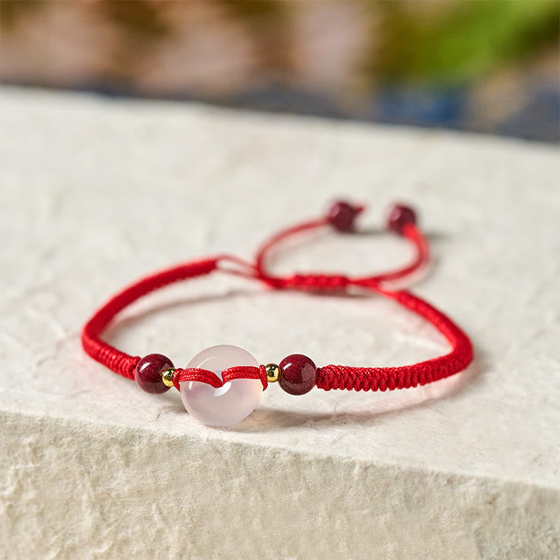 FREE Today: Auspicious Fortune Peace Buckle White Agate Flat Knot Diamond Knot Red String Bracelet