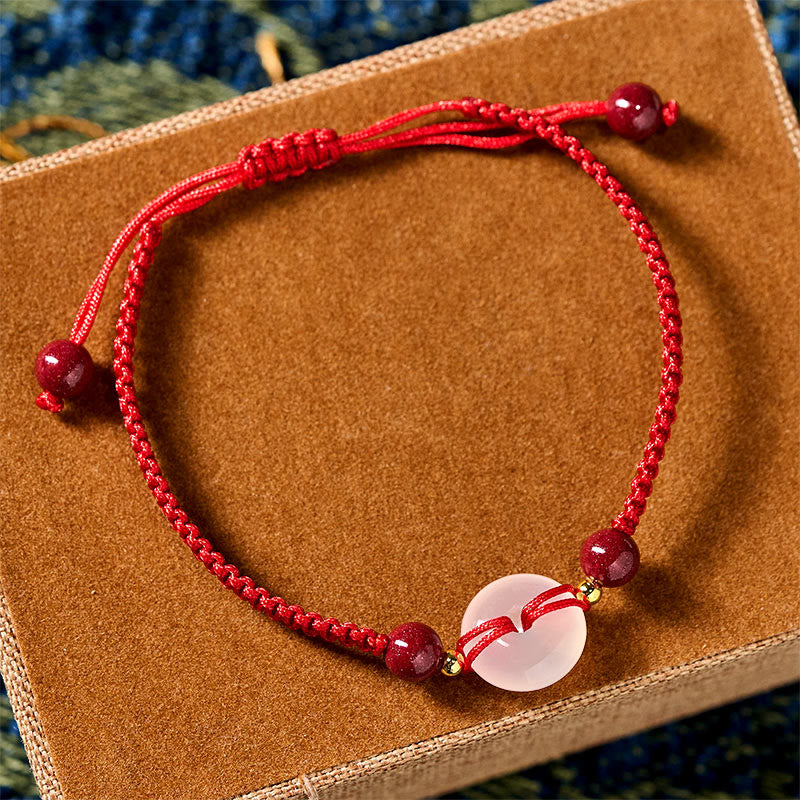 FREE Today: Auspicious Fortune Peace Buckle White Agate Flat Knot Diamond Knot Red String Bracelet