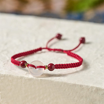 FREE Today: Auspicious Fortune Peace Buckle White Agate Flat Knot Diamond Knot Red String Bracelet