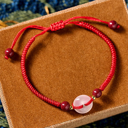 FREE Today: Auspicious Fortune Peace Buckle White Agate Flat Knot Diamond Knot Red String Bracelet