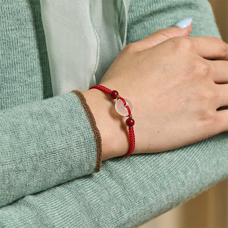 FREE Today: Auspicious Fortune Peace Buckle White Agate Flat Knot Diamond Knot Red String Bracelet