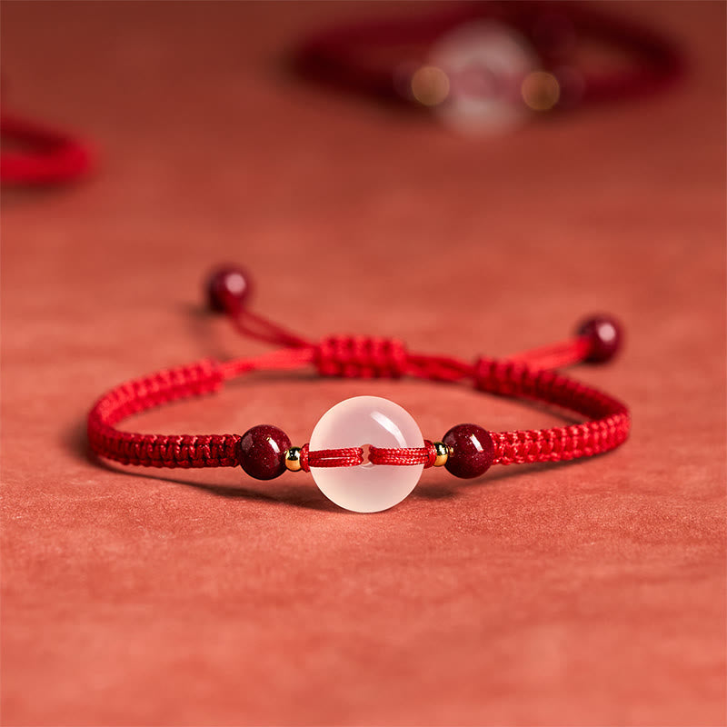 FREE Today: Auspicious Fortune Peace Buckle White Agate Flat Knot Diamond Knot Red String Bracelet