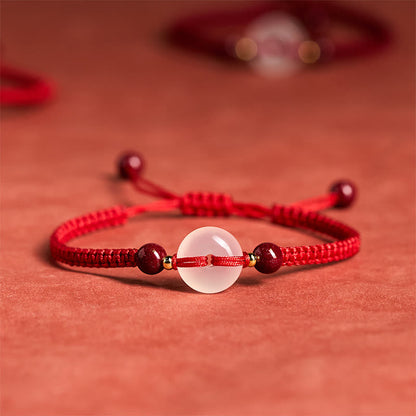 FREE Today: Auspicious Fortune Peace Buckle White Agate Flat Knot Diamond Knot Red String Bracelet