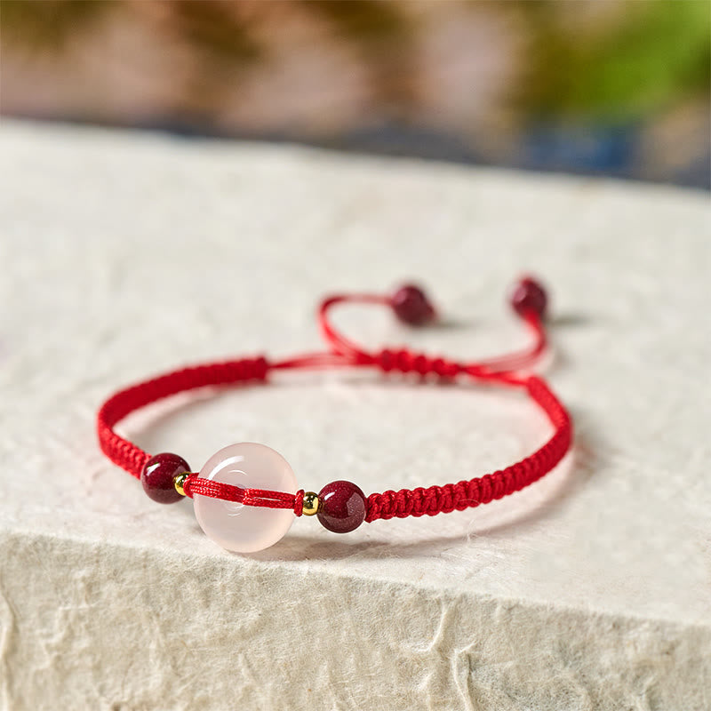 FREE Today: Auspicious Fortune Peace Buckle White Agate Flat Knot Diamond Knot Red String Bracelet