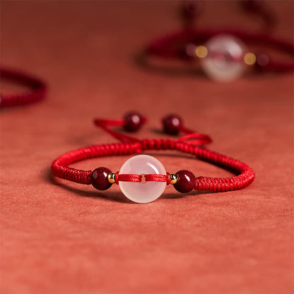 FREE Today: Auspicious Fortune Peace Buckle White Agate Flat Knot Diamond Knot Red String Bracelet
