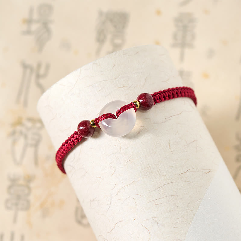 FREE Today: Auspicious Fortune Peace Buckle White Agate Flat Knot Diamond Knot Red String Bracelet
