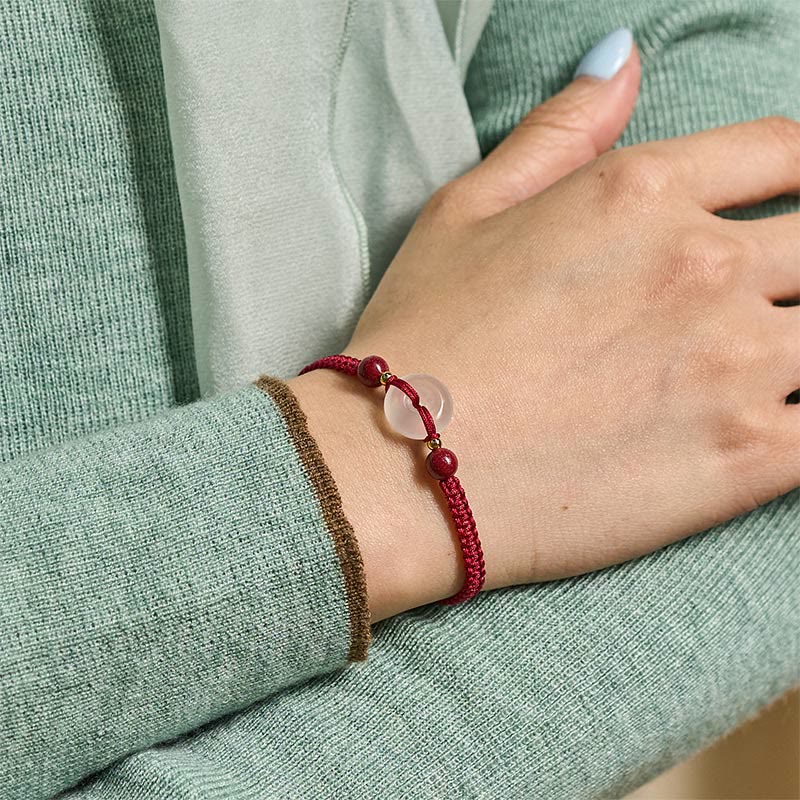 FREE Today: Auspicious Fortune Peace Buckle White Agate Flat Knot Diamond Knot Red String Bracelet