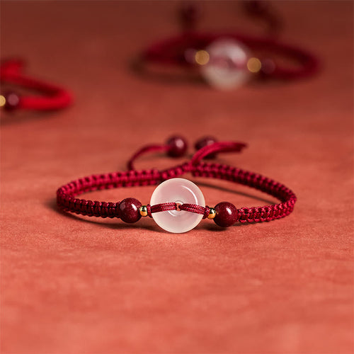 FREE Today: Auspicious Fortune Peace Buckle White Agate Flat Knot Diamond Knot Red String Bracelet