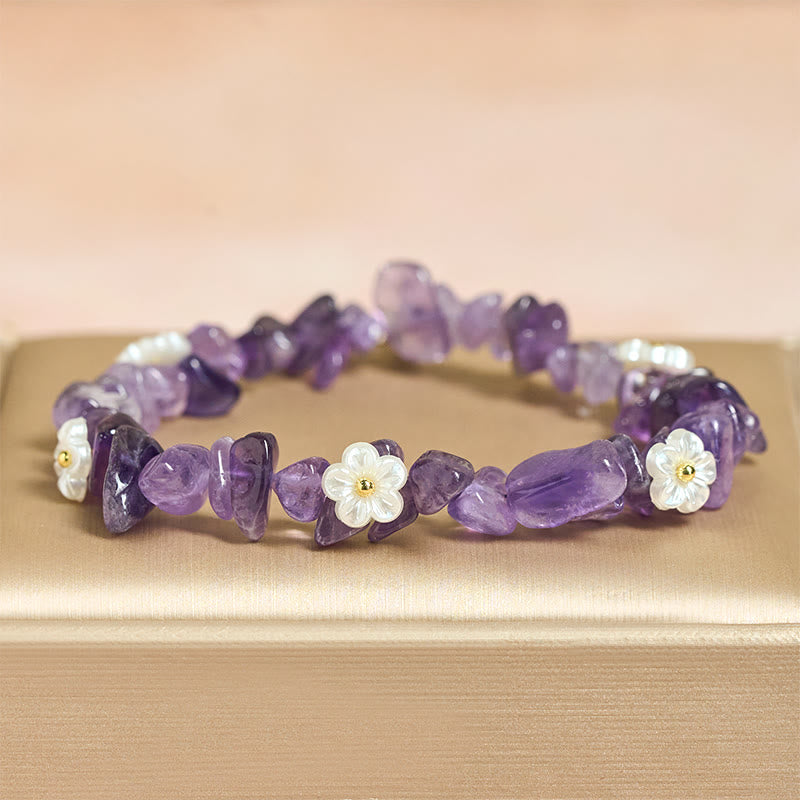 FREE Today: Spiritual and Positive Irregular Crystal Flower Design Amethyst White Crystal Bracelet