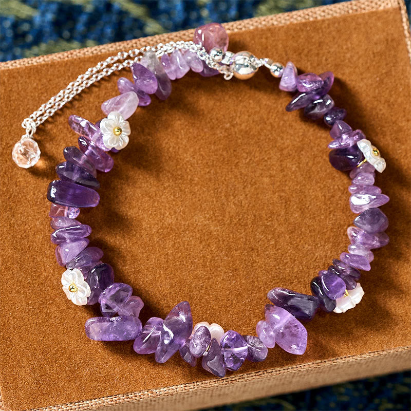FREE Today: Spiritual and Positive Irregular Crystal Flower Design Amethyst White Crystal Bracelet