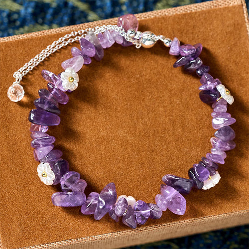 FREE Today: Spiritual and Positive Irregular Crystal Flower Design Amethyst White Crystal Bracelet