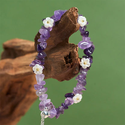 FREE Today: Spiritual and Positive Irregular Crystal Flower Design Amethyst White Crystal Bracelet