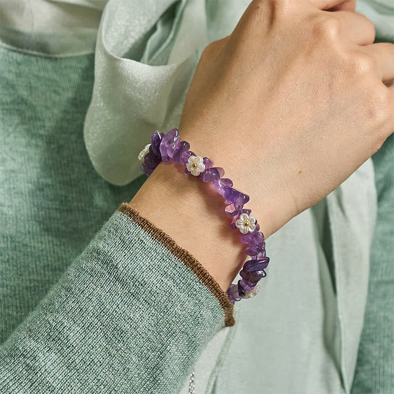 FREE Today: Spiritual and Positive Irregular Crystal Flower Design Amethyst White Crystal Bracelet