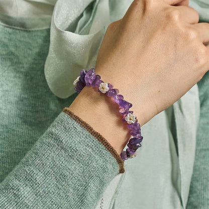 FREE Today: Spiritual and Positive Irregular Crystal Flower Design Amethyst White Crystal Bracelet
