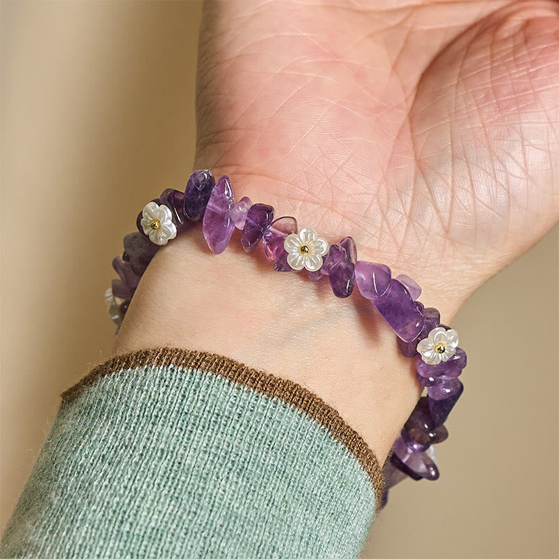 FREE Today: Spiritual and Positive Irregular Crystal Flower Design Amethyst White Crystal Bracelet