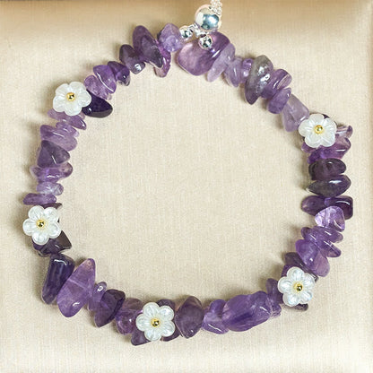 FREE Today: Spiritual and Positive Irregular Crystal Flower Design Amethyst White Crystal Bracelet
