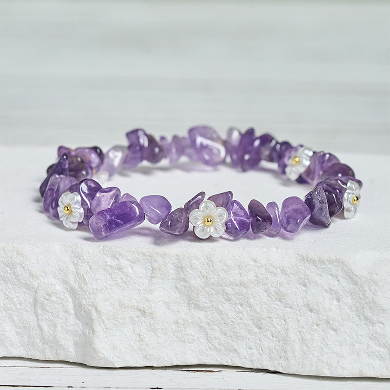 FREE Today: Spiritual and Positive Irregular Crystal Flower Design Amethyst White Crystal Bracelet