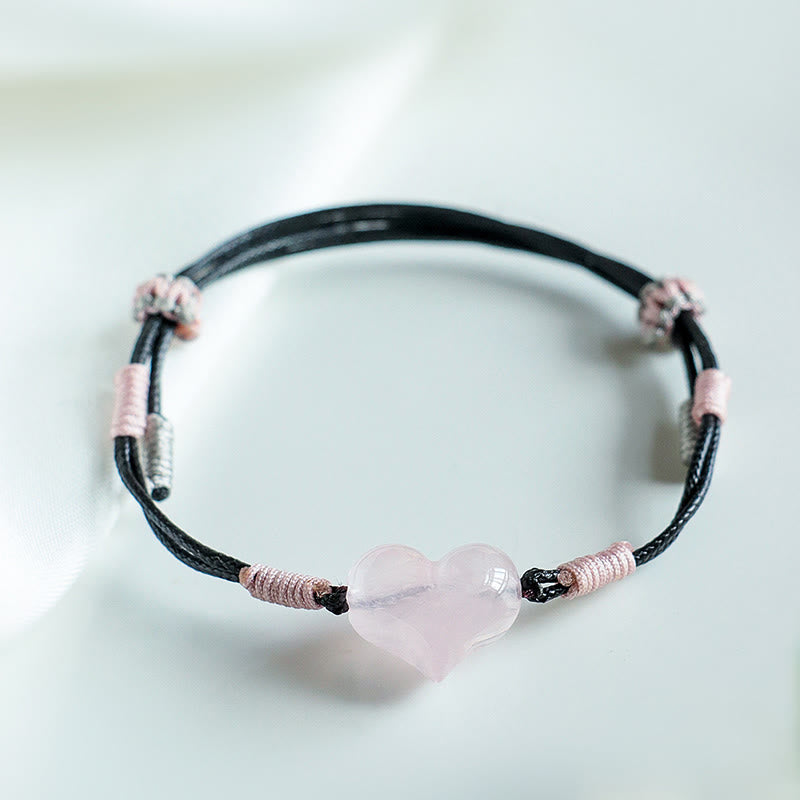 FREE Today: Self-acceptance and Warmth Natural Heart Charm Pink Crystal Braided String Bracelet