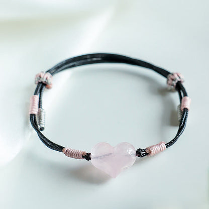 FREE Today: Self-acceptance and Warmth Natural Heart Charm Pink Crystal Braided String Bracelet