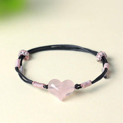 FREE Today: Self-acceptance and Warmth Natural Heart Charm Pink Crystal Braided String Bracelet