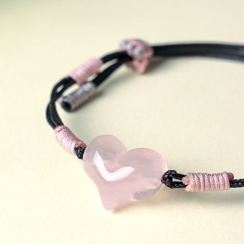 FREE Today: Self-acceptance and Warmth Natural Heart Charm Pink Crystal Braided String Bracelet