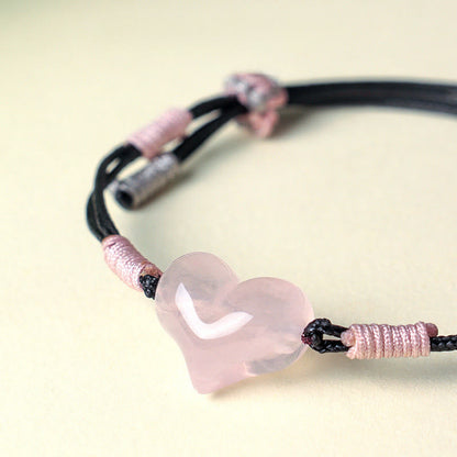 FREE Today: Self-acceptance and Warmth Natural Heart Charm Pink Crystal Braided String Bracelet