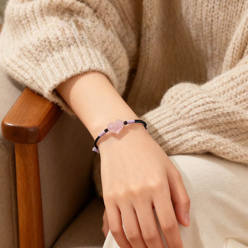 FREE Today: Self-acceptance and Warmth Natural Heart Charm Pink Crystal Braided String Bracelet