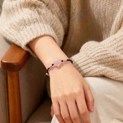 FREE Today: Self-acceptance and Warmth Natural Heart Charm Pink Crystal Braided String Bracelet
